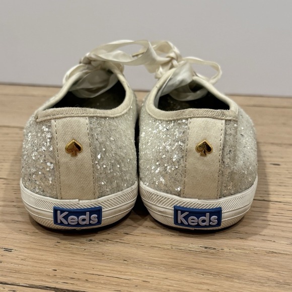 Keds Kate Spade Glitter Sequin White Sneakers Womens Size 9 Wedding Party Shoes - Picture 5 of 12